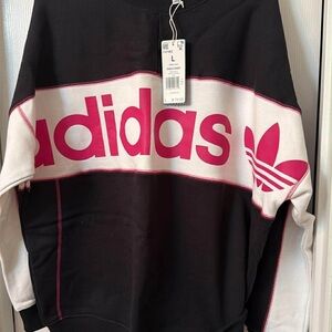 adidas Black & Fuchsia Colorblock Crew Sweatshirt